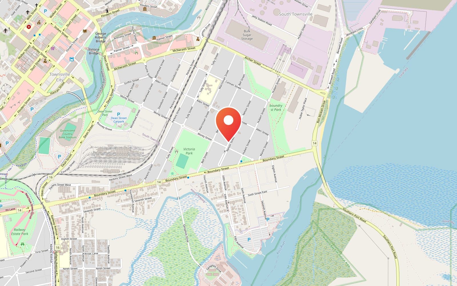 Map showing the location of 8 Nelson Street, South Townsville